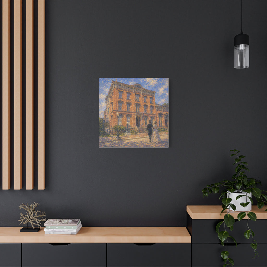 Vintage Saratoga Springs Cityscape Canvas — Romantic Victorian Street Scene, Matte Stretched 1.25"