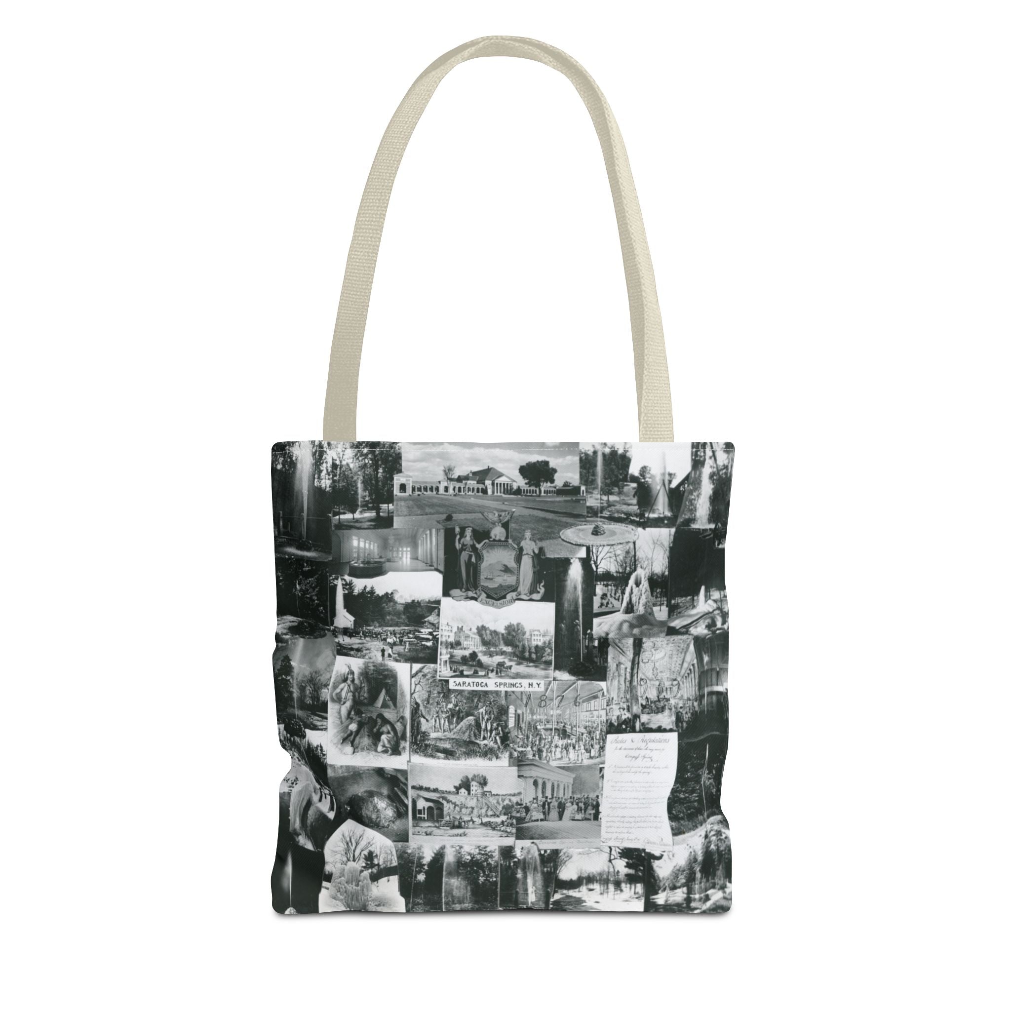 Saratoga Springs Vintage Photo Collage Tote Bag — Black & White Souvenir