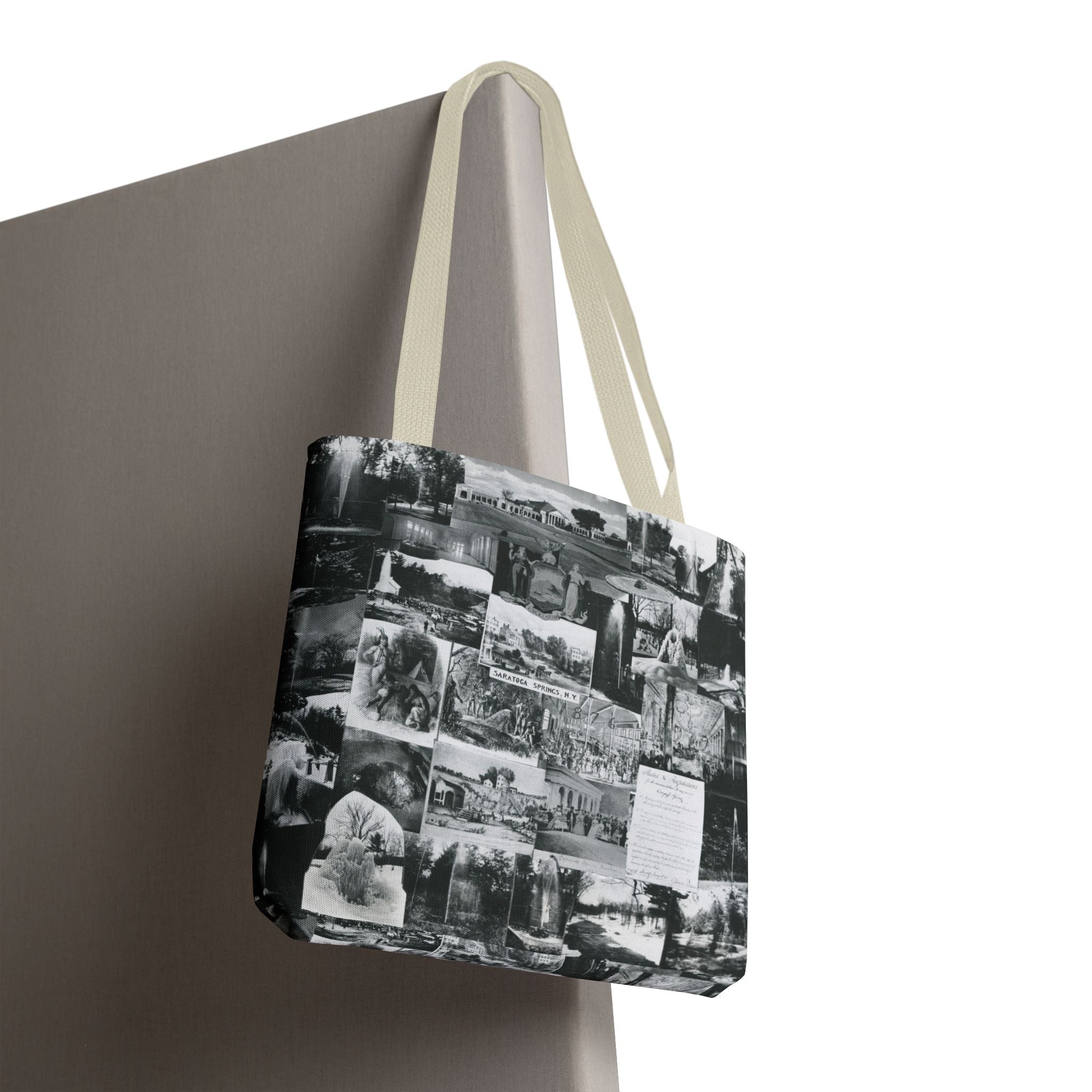 Saratoga Springs Vintage Photo Collage Tote Bag — Black & White Souvenir