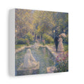 Impressionist Garden Stroll Matte Canvas Wall Art — Victorian Couple by Congress Park Fountain
