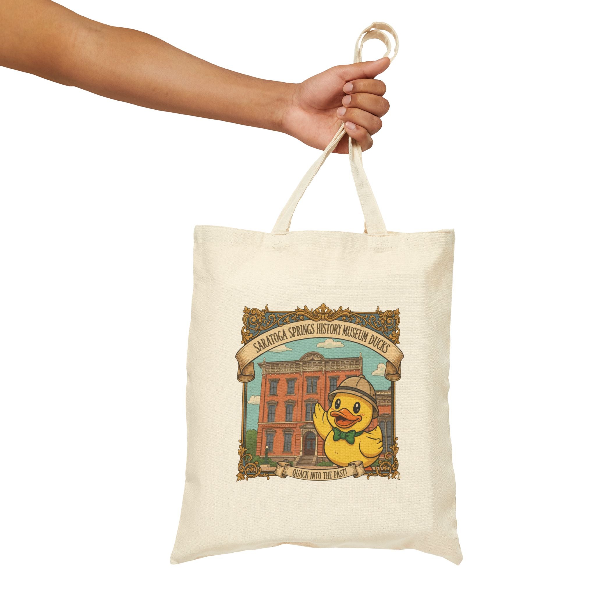 Saratoga Springs Duckling Bookshop Tote Bag — Cute Vintage Canvas Book Tote