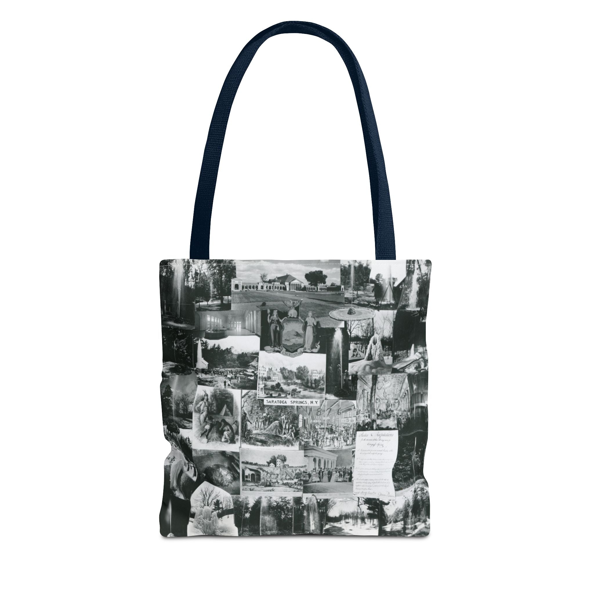 Saratoga Springs Vintage Photo Collage Tote Bag — Black & White Souvenir
