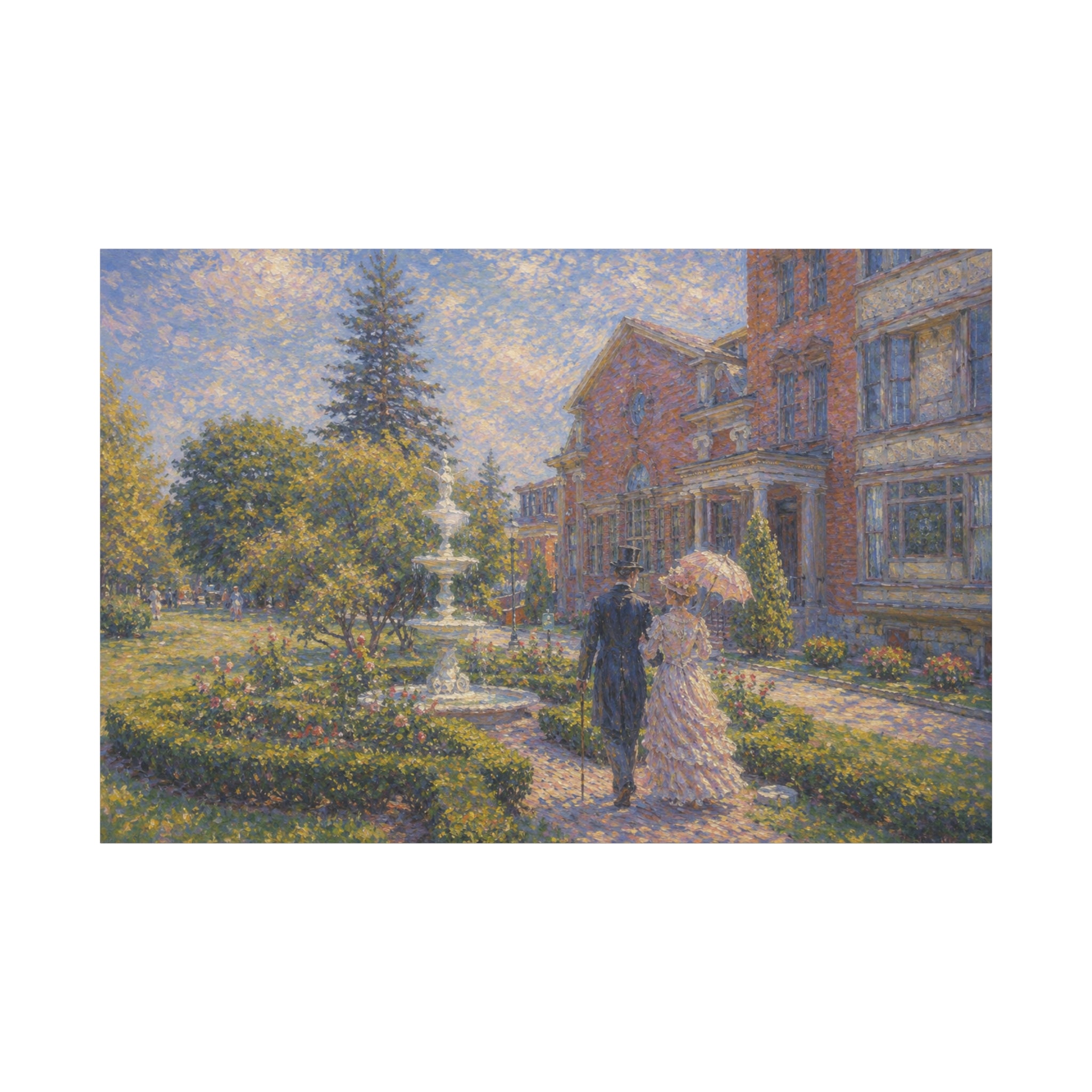 Impressionist Garden Stroll Matte Canvas Wall Art — Victorian Couple in Saratoga Springs