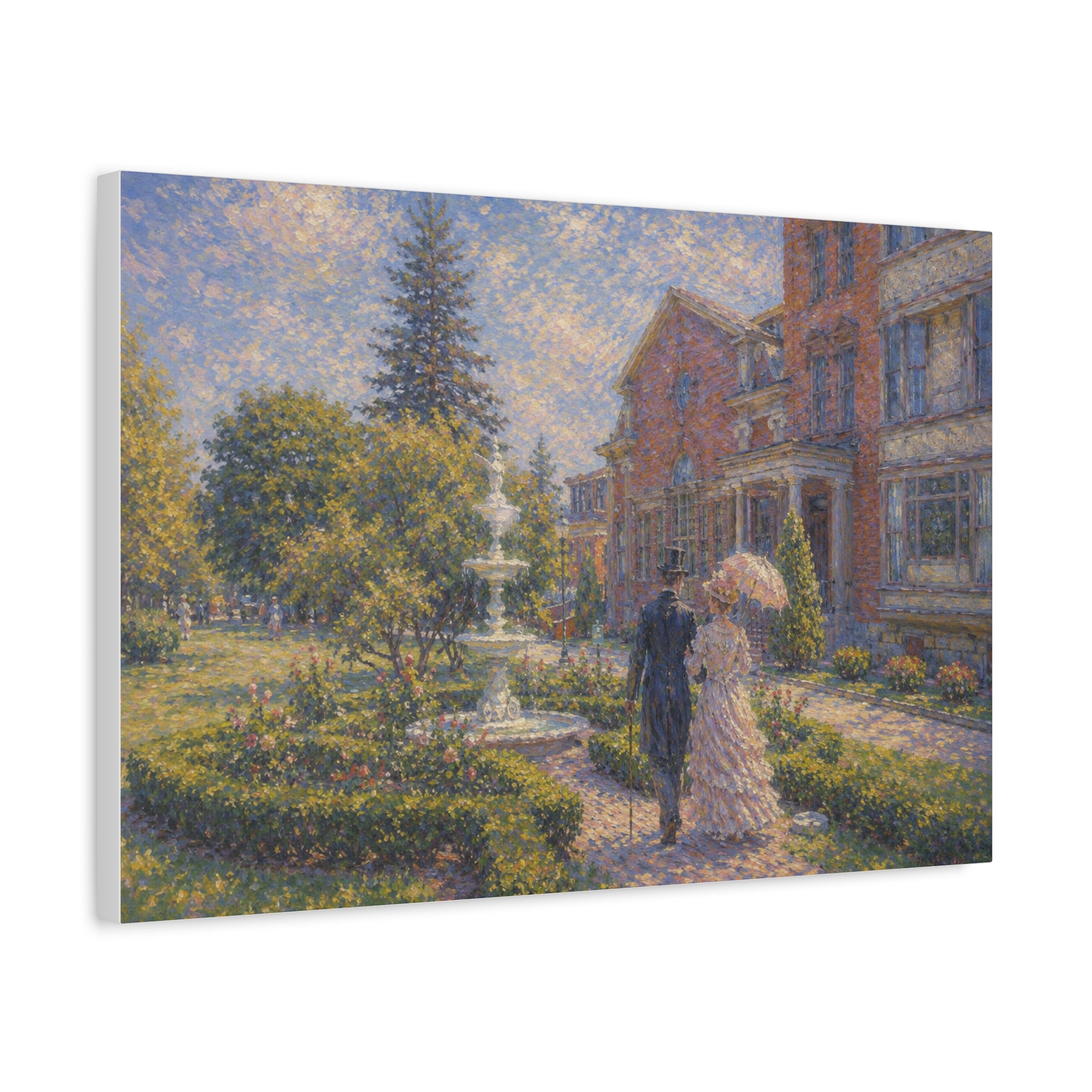 Impressionist Garden Stroll Matte Canvas Wall Art — Victorian Couple in Saratoga Springs