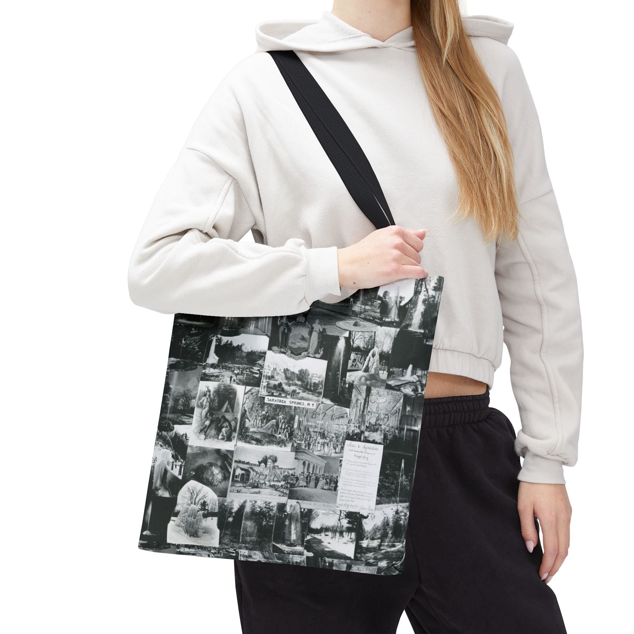 Saratoga Springs Vintage Photo Collage Tote Bag — Black & White Souvenir