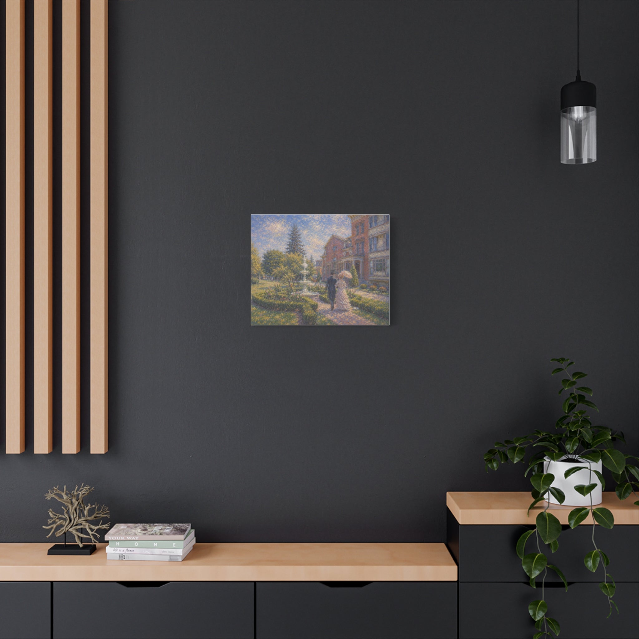 Impressionist Garden Stroll Matte Canvas Wall Art — Victorian Couple in Saratoga Springs