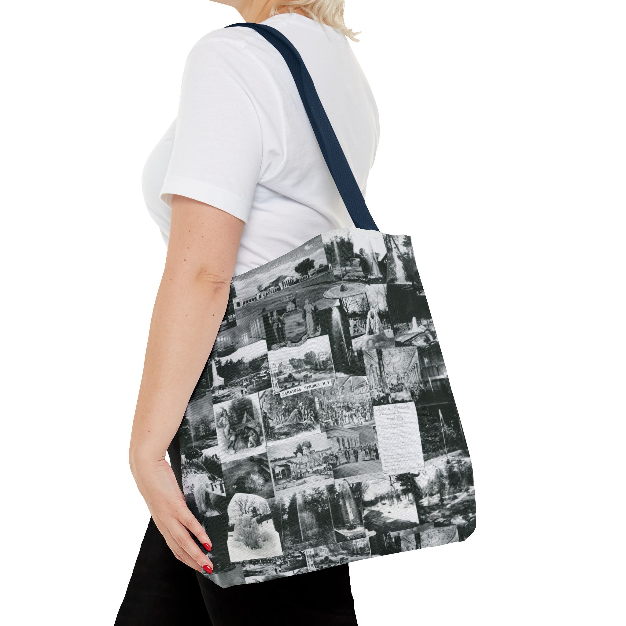 Saratoga Springs Vintage Photo Collage Tote Bag — Black & White Souvenir