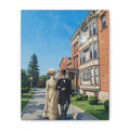 Saratoga Springs Watercolor Canvas Print — Couple Walking Dog by Canfield Casino