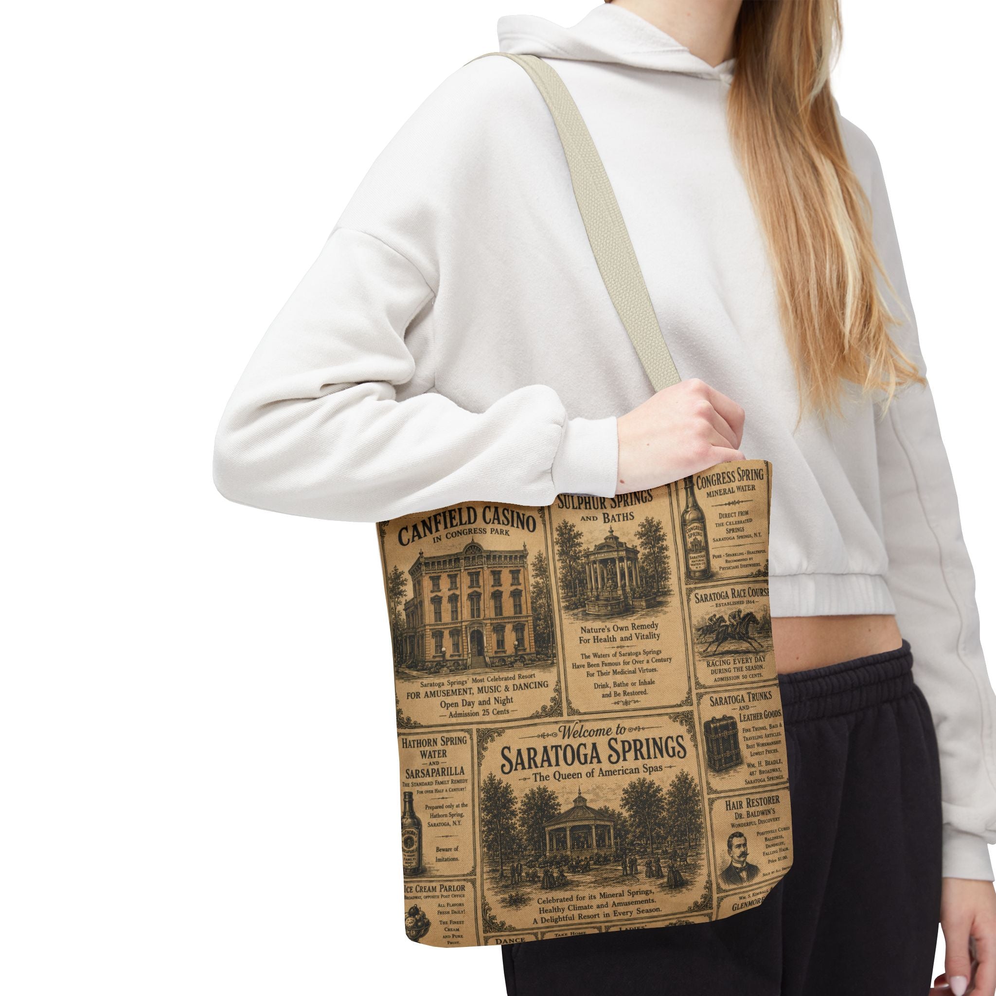 Saratoga Springs Vintage Newspaper Tote Bag
