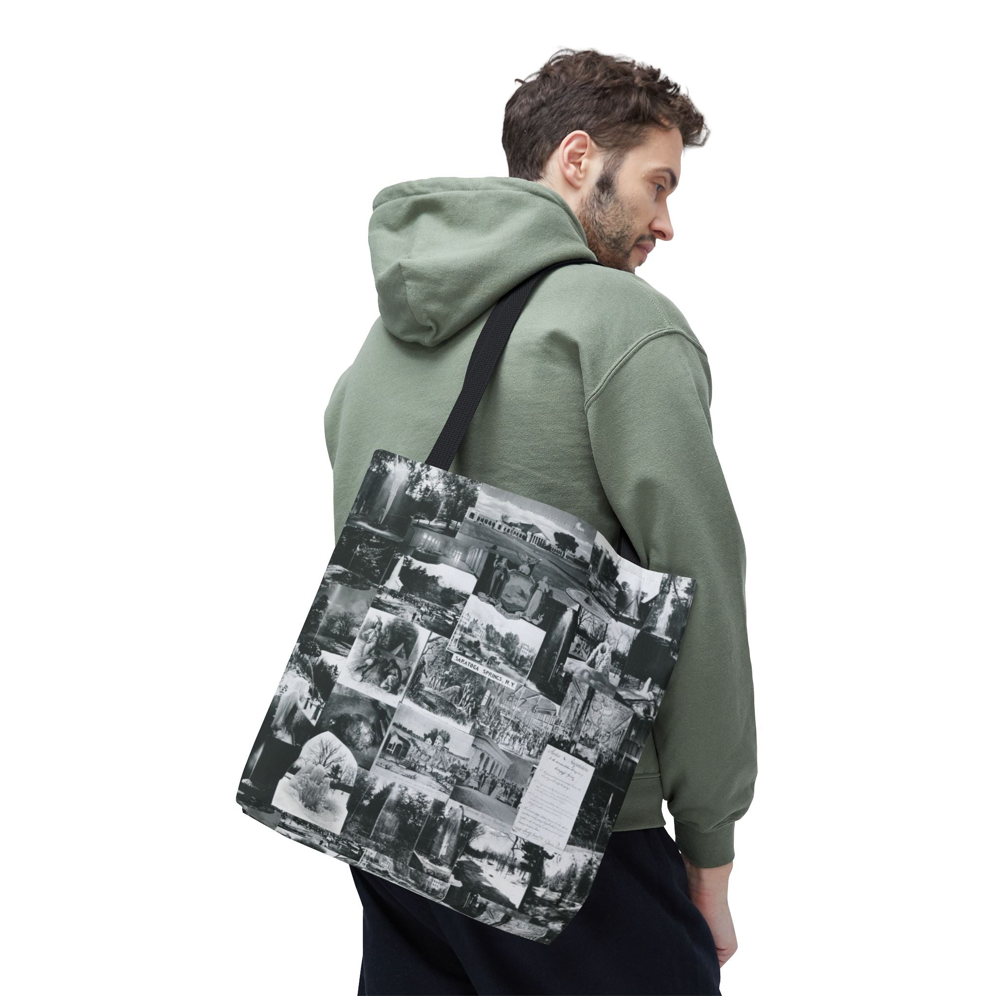 Saratoga Springs Vintage Photo Collage Tote Bag — Black & White Souvenir