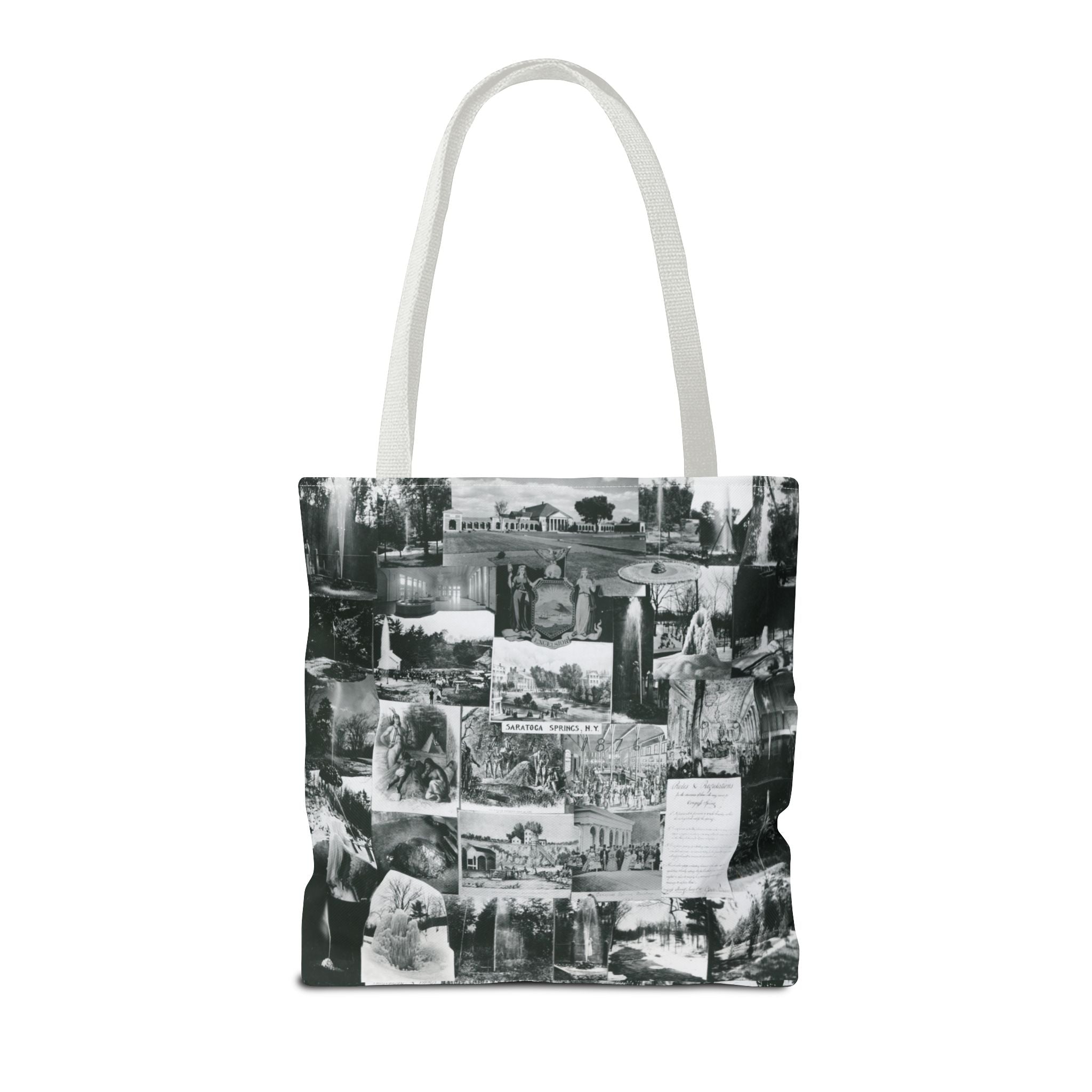 Saratoga Springs Vintage Photo Collage Tote Bag — Black & White Souvenir