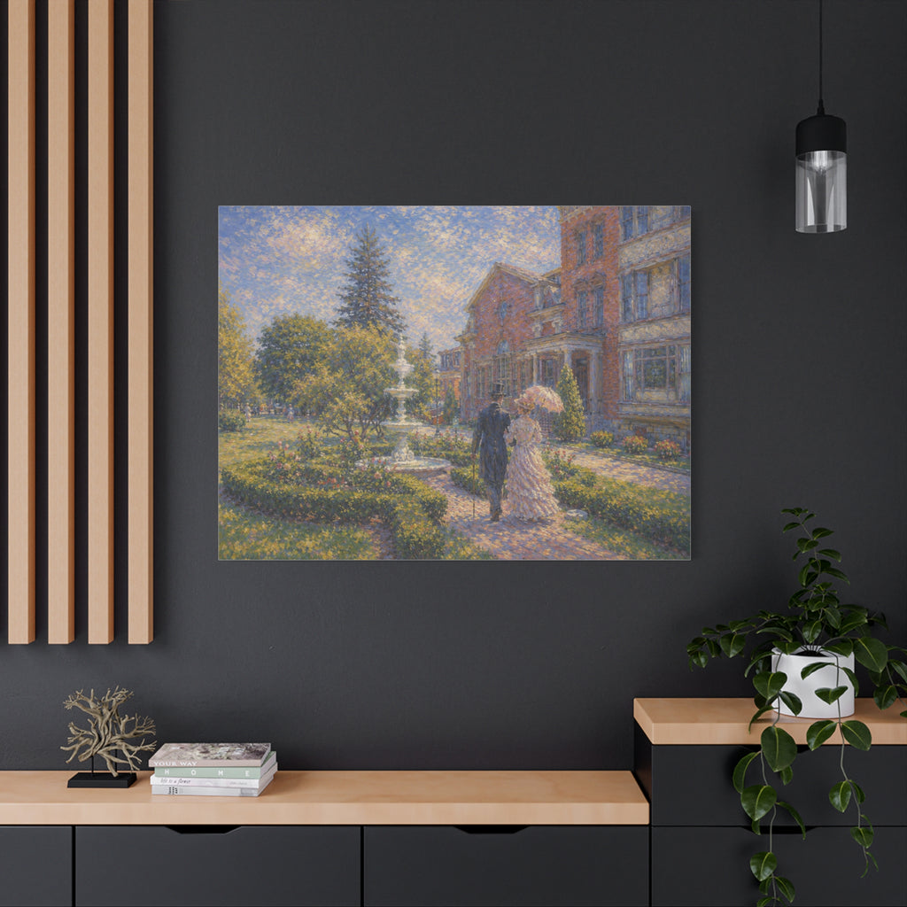 Impressionist Garden Stroll Matte Canvas Wall Art — Victorian Couple in Saratoga Springs
