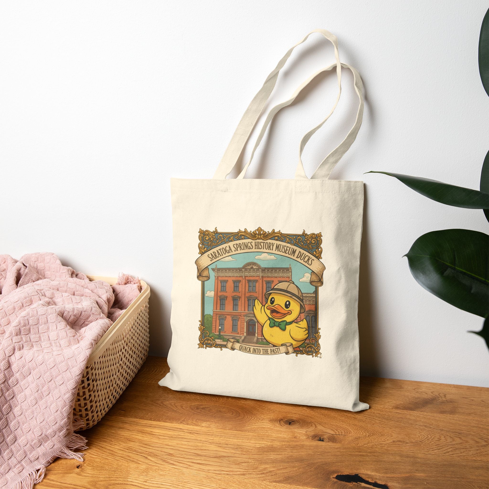 Saratoga Springs Duckling Bookshop Tote Bag — Cute Vintage Canvas Book Tote