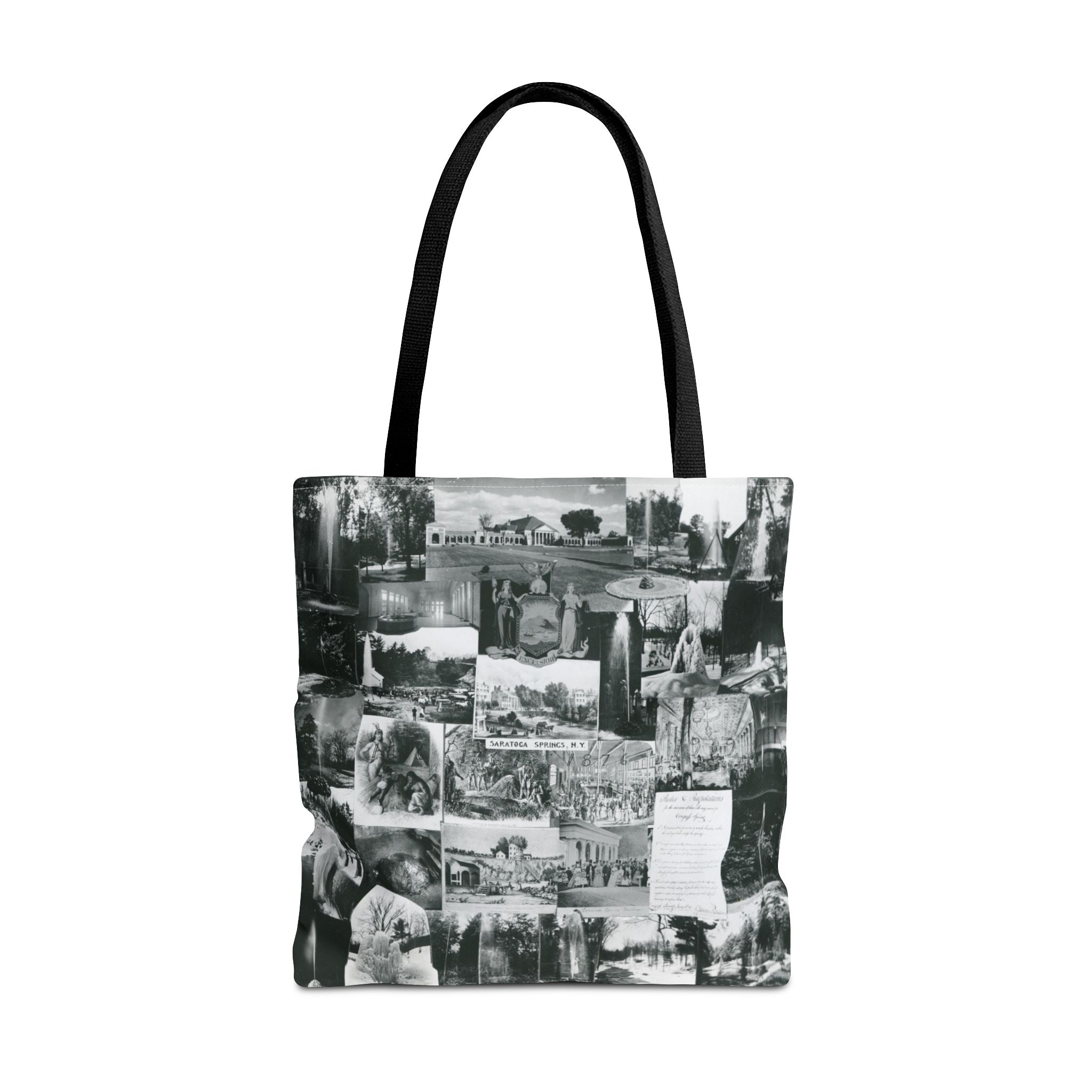 Saratoga Springs Vintage Photo Collage Tote Bag — Black & White Souvenir