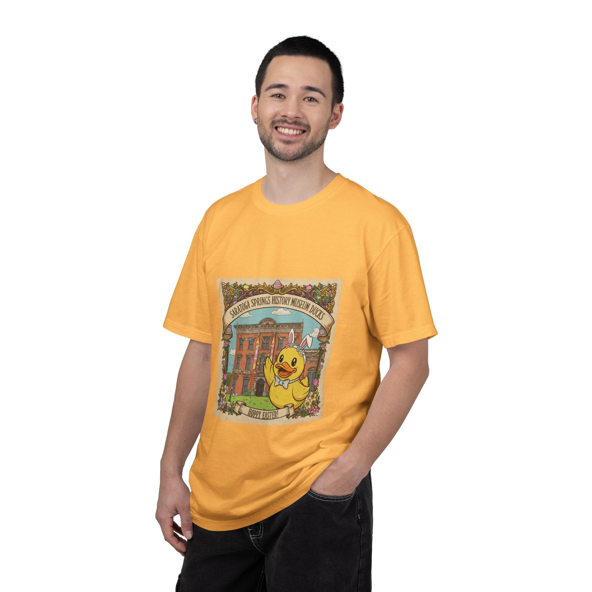 Saratoga Springs History Museum Duckling T-shirt | Easter Bunny Ears, Floral Vintage Illustration