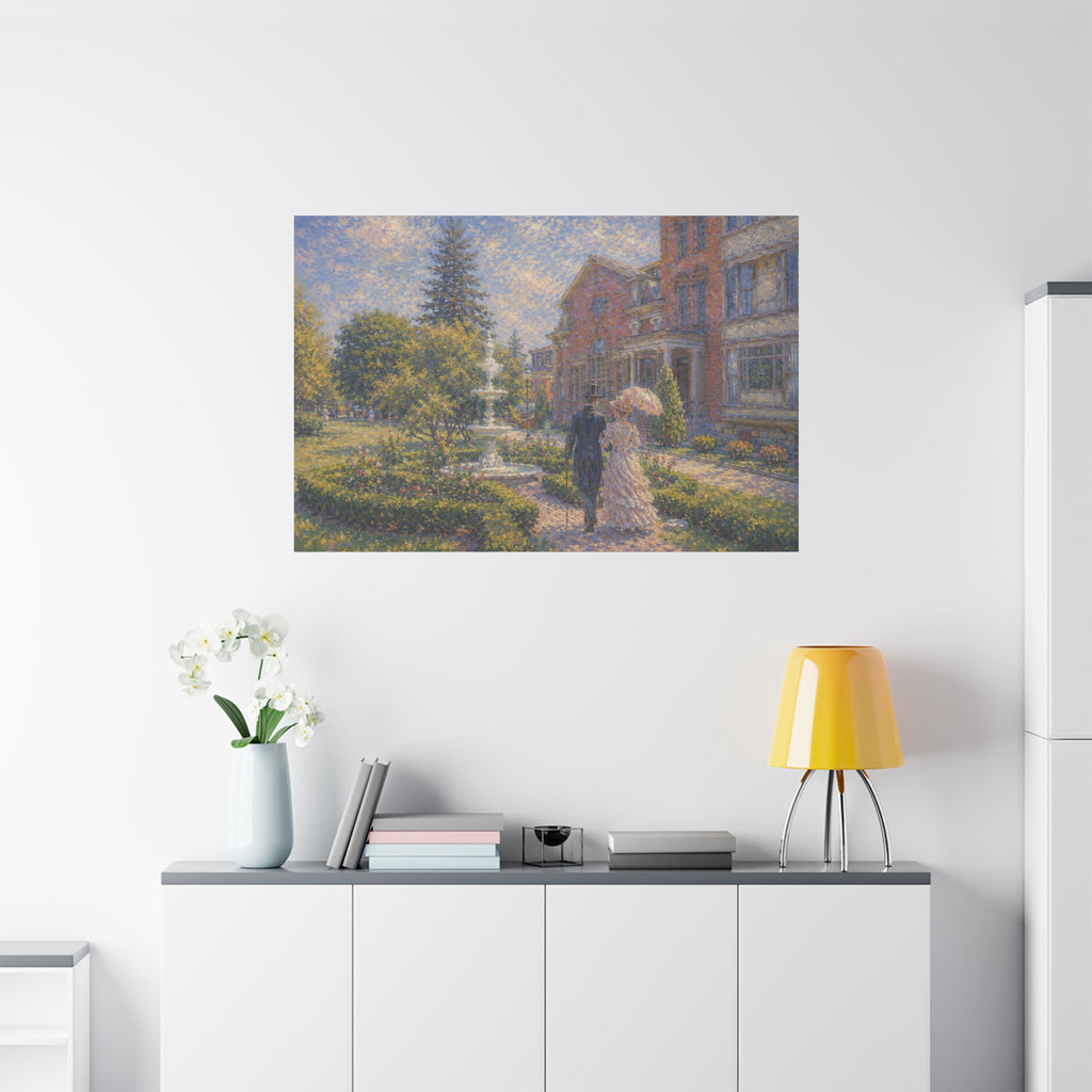Impressionist Garden Stroll Matte Canvas Wall Art — Victorian Couple in Saratoga Springs