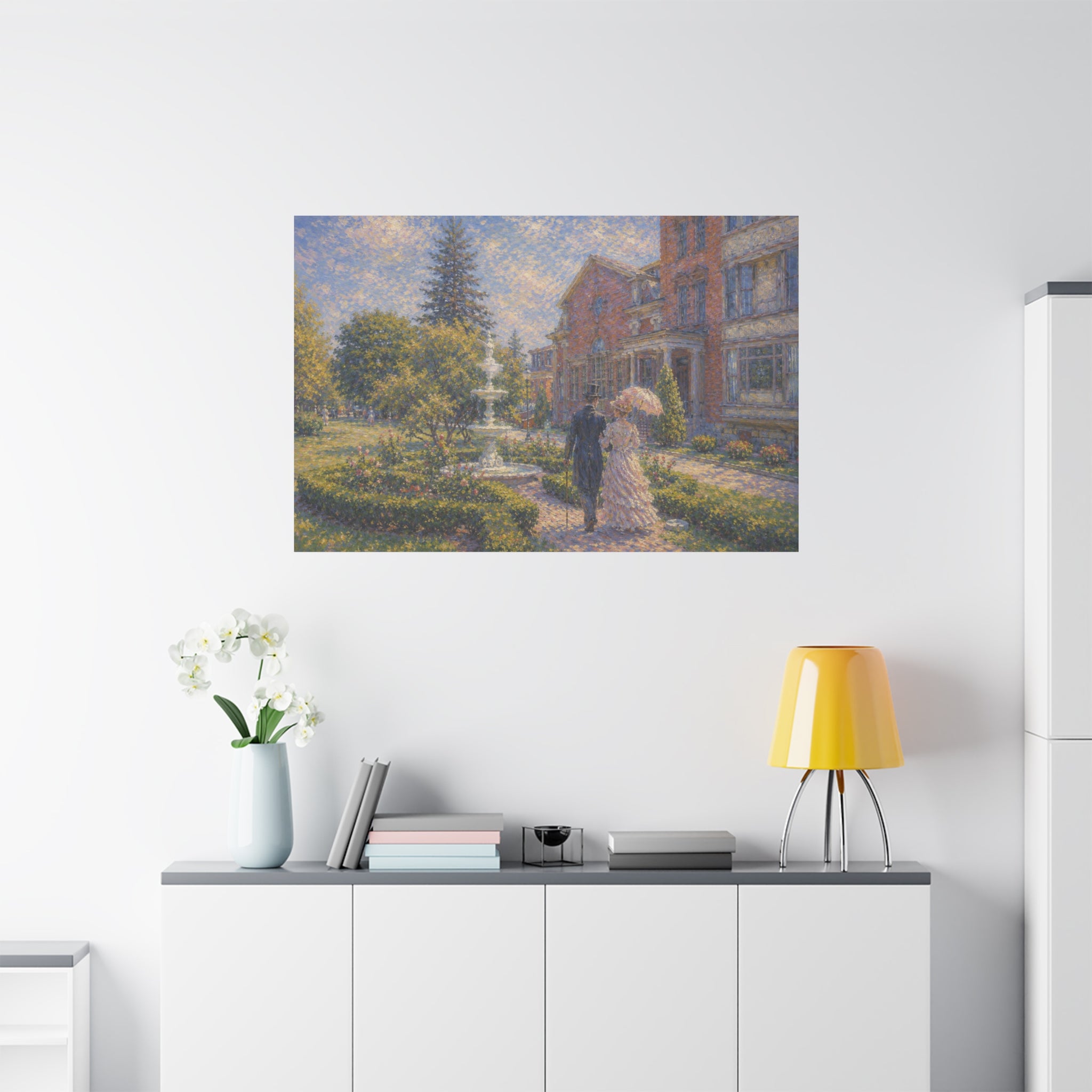 Impressionist Garden Stroll Matte Canvas Wall Art — Victorian Couple in Saratoga Springs