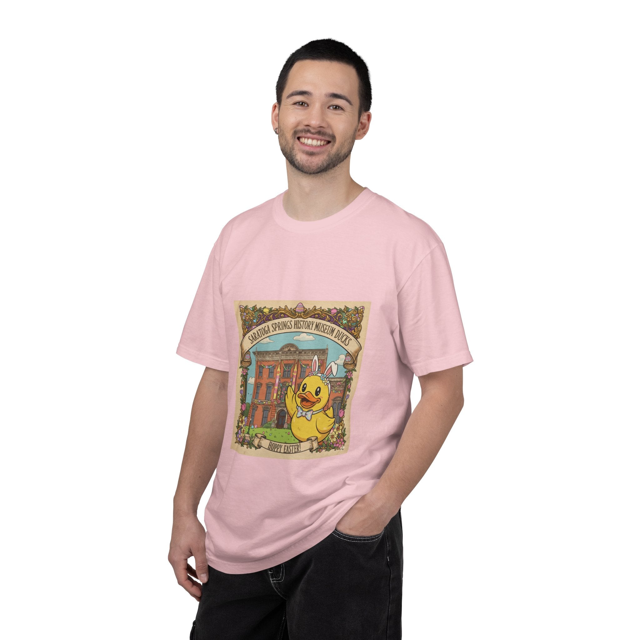 Saratoga Springs History Museum Duckling T-shirt | Easter Bunny Ears, Floral Vintage Illustration
