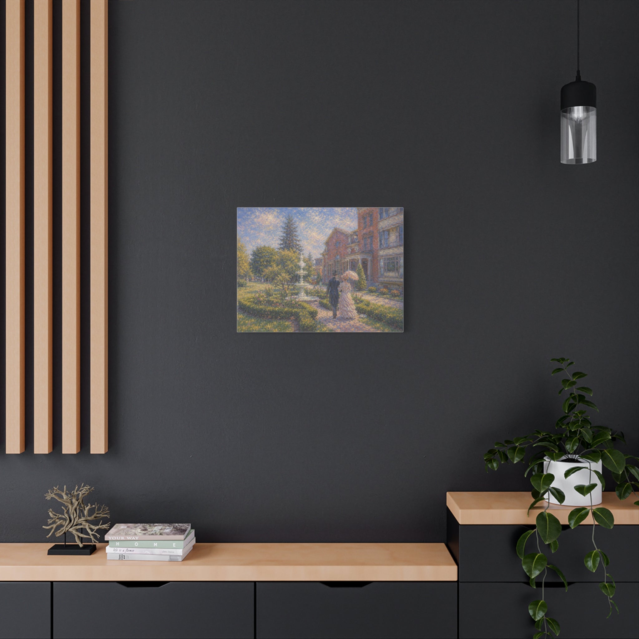 Impressionist Garden Stroll Matte Canvas Wall Art — Victorian Couple in Saratoga Springs