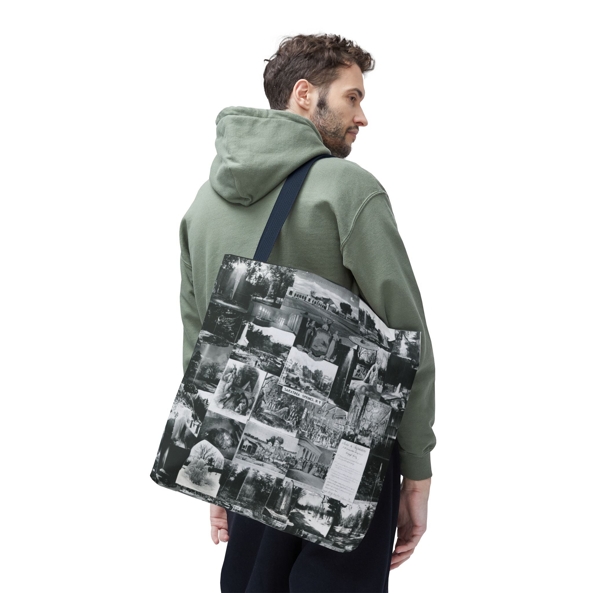 Saratoga Springs Vintage Photo Collage Tote Bag — Black & White Souvenir