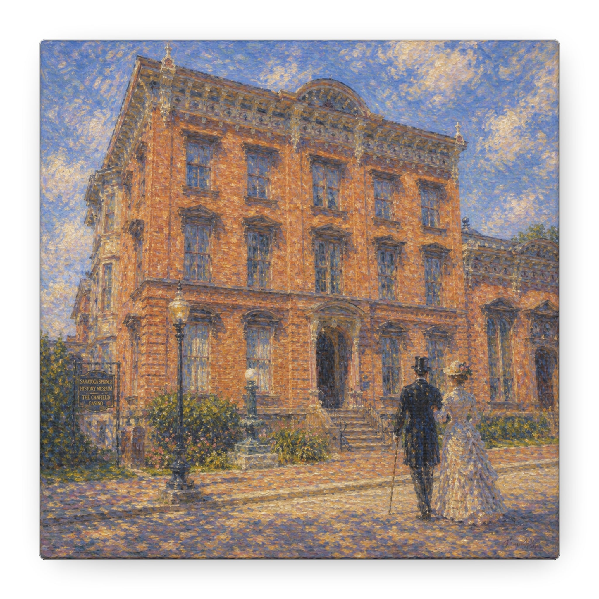 Vintage Saratoga Springs Cityscape Canvas — Romantic Victorian Street Scene, Matte Stretched 1.25"