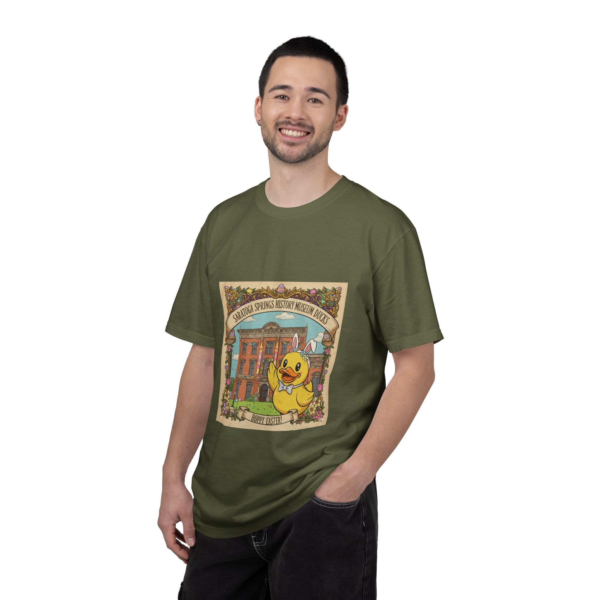 Saratoga Springs History Museum Duckling T-shirt | Easter Bunny Ears, Floral Vintage Illustration