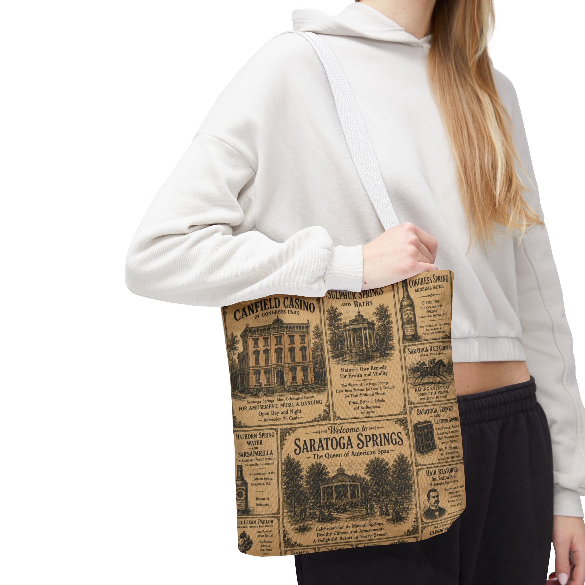 Saratoga Springs Vintage Newspaper Tote Bag