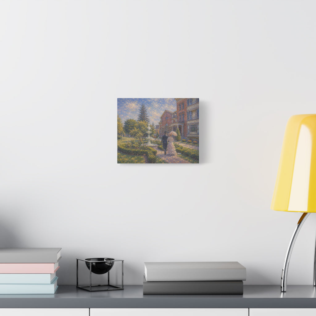 Impressionist Garden Stroll Matte Canvas Wall Art — Victorian Couple in Saratoga Springs