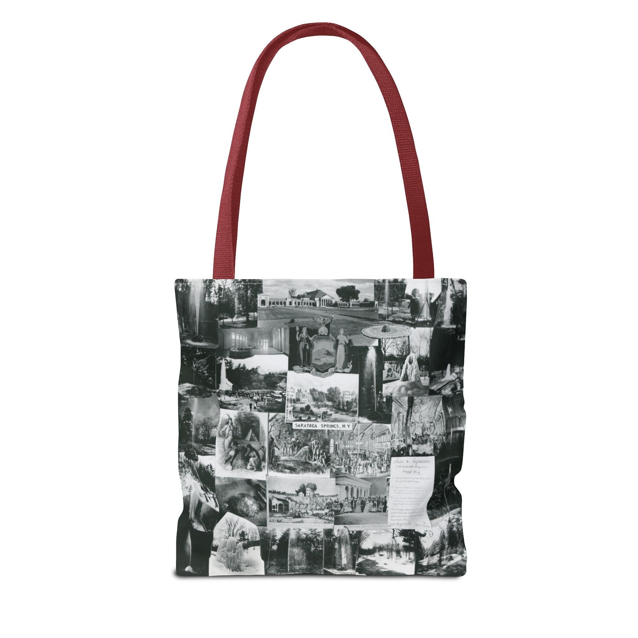 Saratoga Springs Vintage Photo Collage Tote Bag — Black & White Souvenir