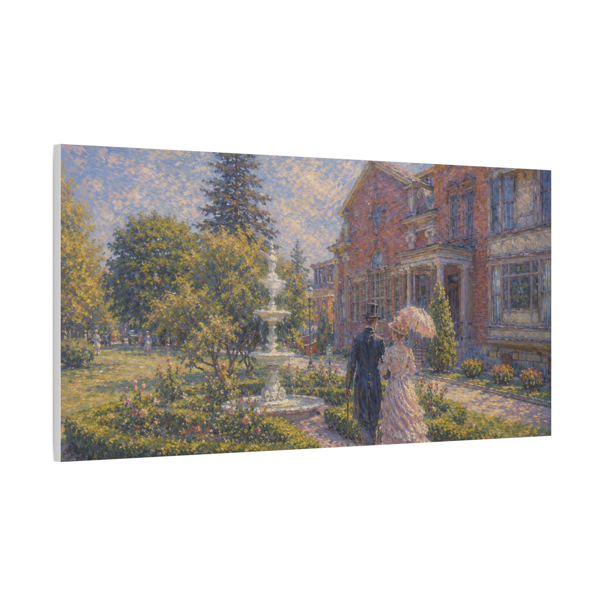 Impressionist Garden Stroll Matte Canvas Wall Art — Victorian Couple in Saratoga Springs
