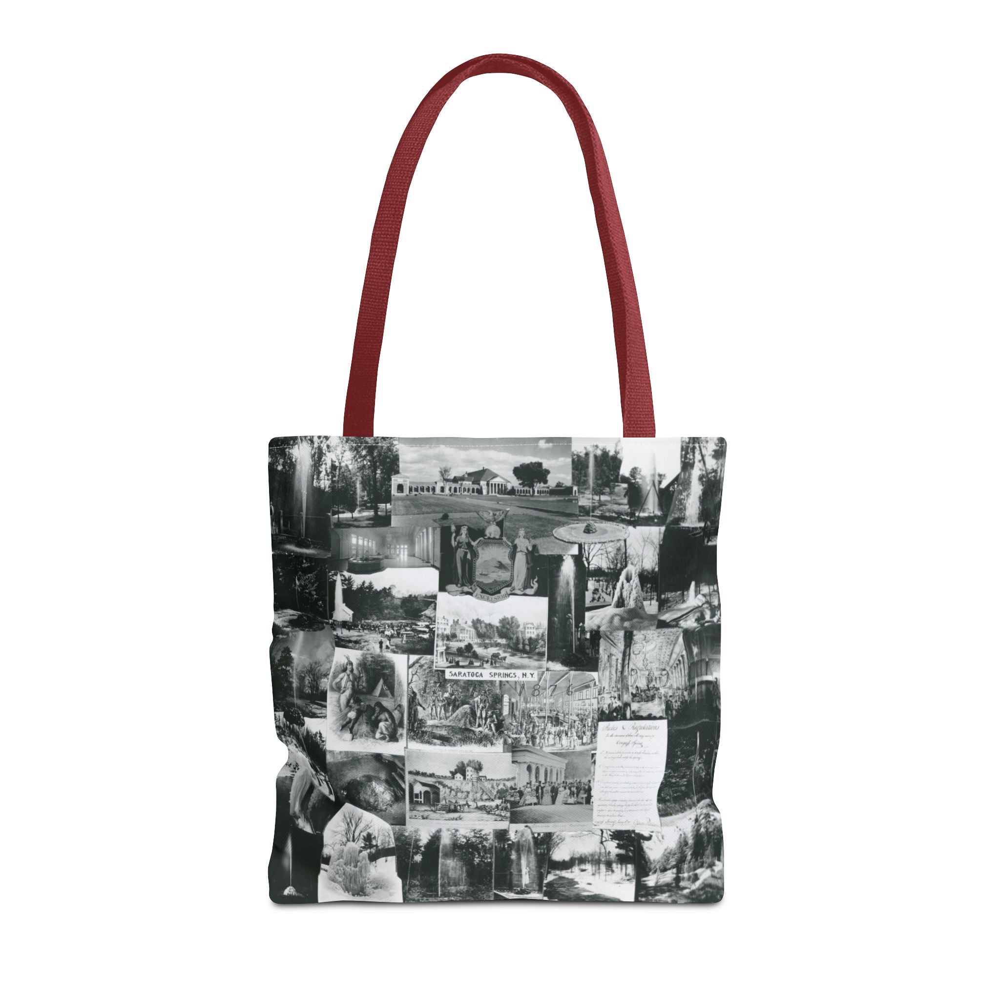 Saratoga Springs Vintage Photo Collage Tote Bag — Black & White Souvenir