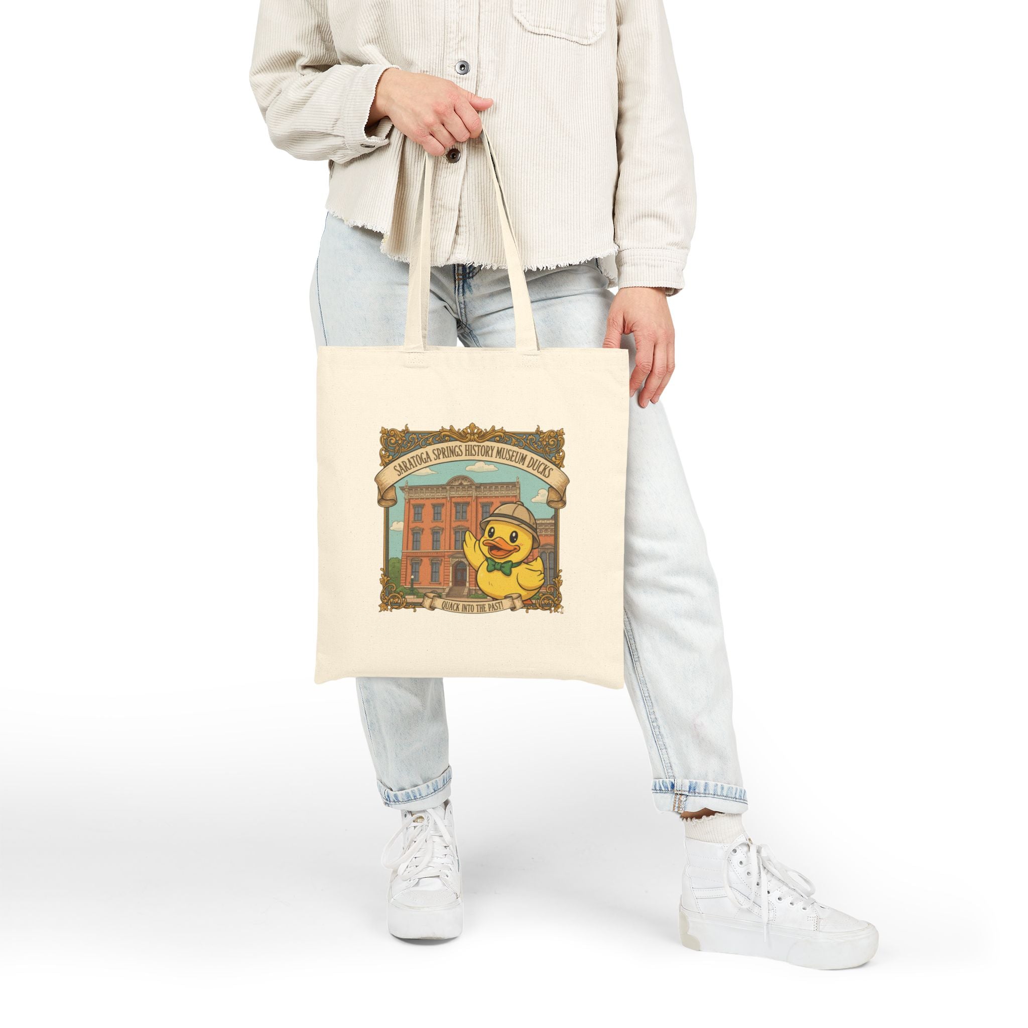 Saratoga Springs Duckling Bookshop Tote Bag — Cute Vintage Canvas Book Tote