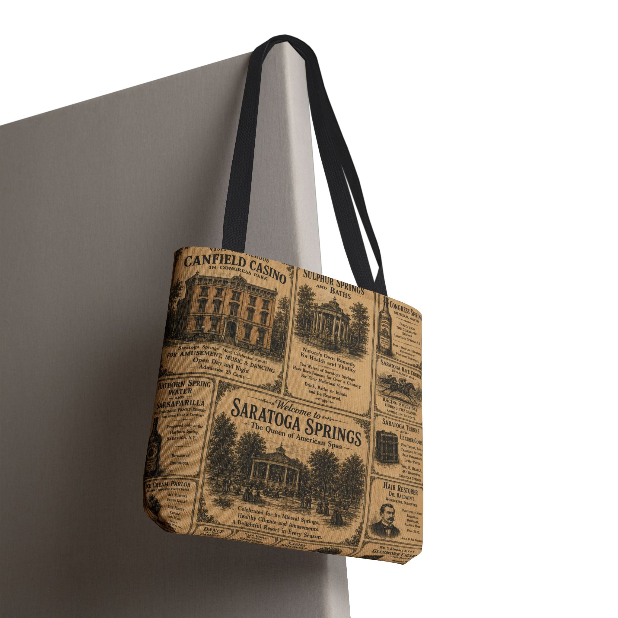 Saratoga Springs Vintage Newspaper Tote Bag