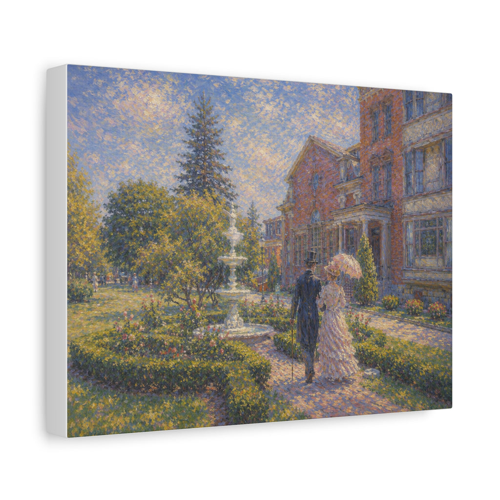 Impressionist Garden Stroll Matte Canvas Wall Art — Victorian Couple in Saratoga Springs