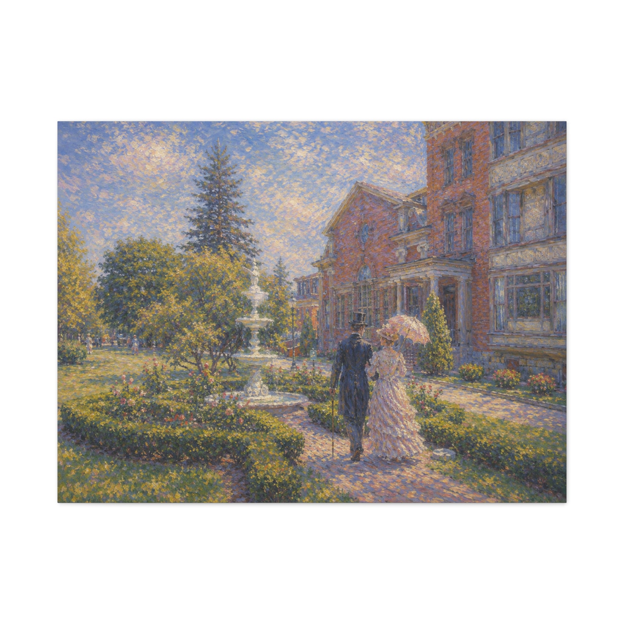 Impressionist Garden Stroll Matte Canvas Wall Art — Victorian Couple in Saratoga Springs