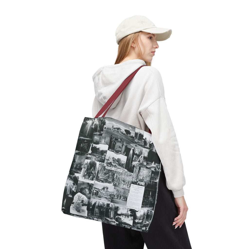Saratoga Springs Vintage Photo Collage Tote Bag — Black & White Souvenir