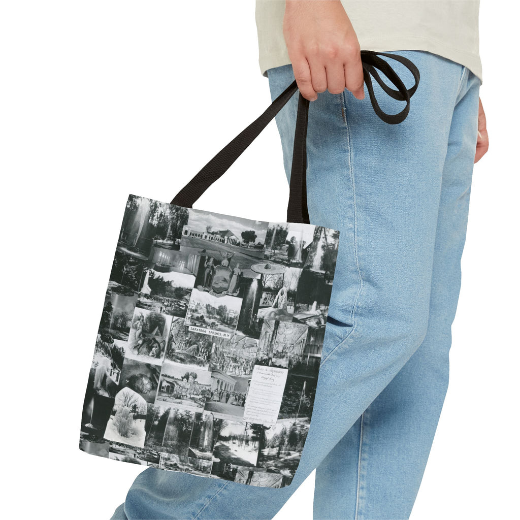 Saratoga Springs Vintage Photo Collage Tote Bag — Black & White Souvenir