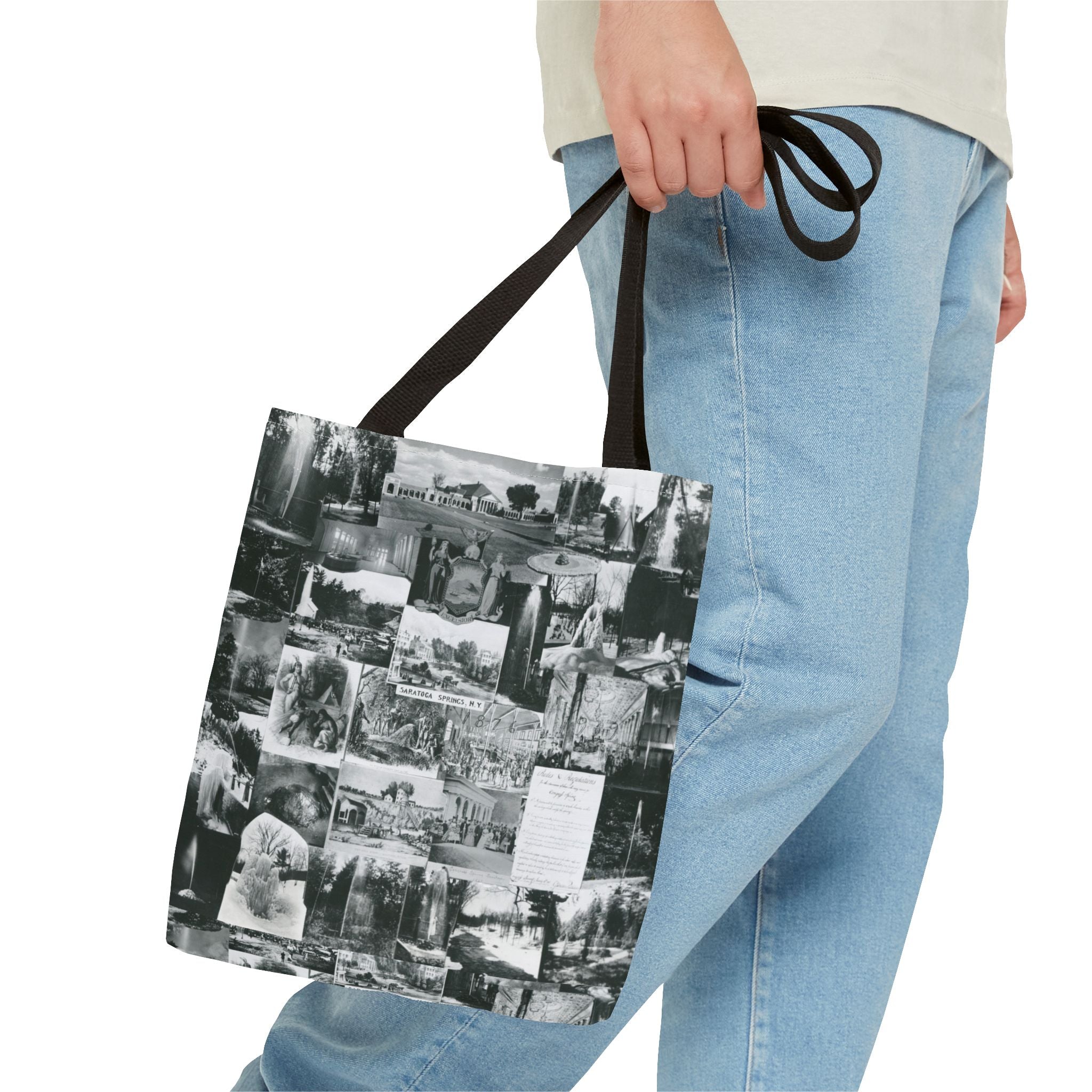 Saratoga Springs Vintage Photo Collage Tote Bag — Black & White Souvenir