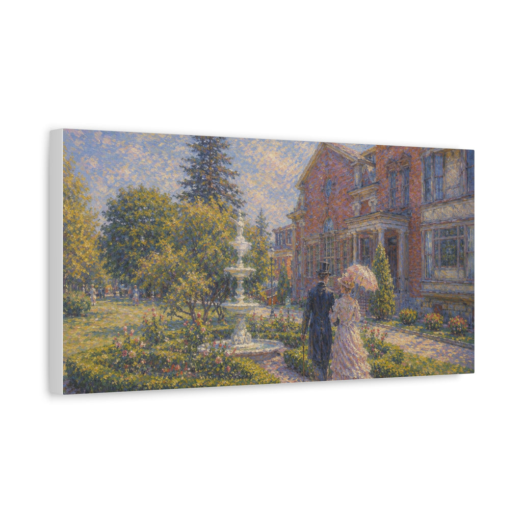 Impressionist Garden Stroll Matte Canvas Wall Art — Victorian Couple in Saratoga Springs