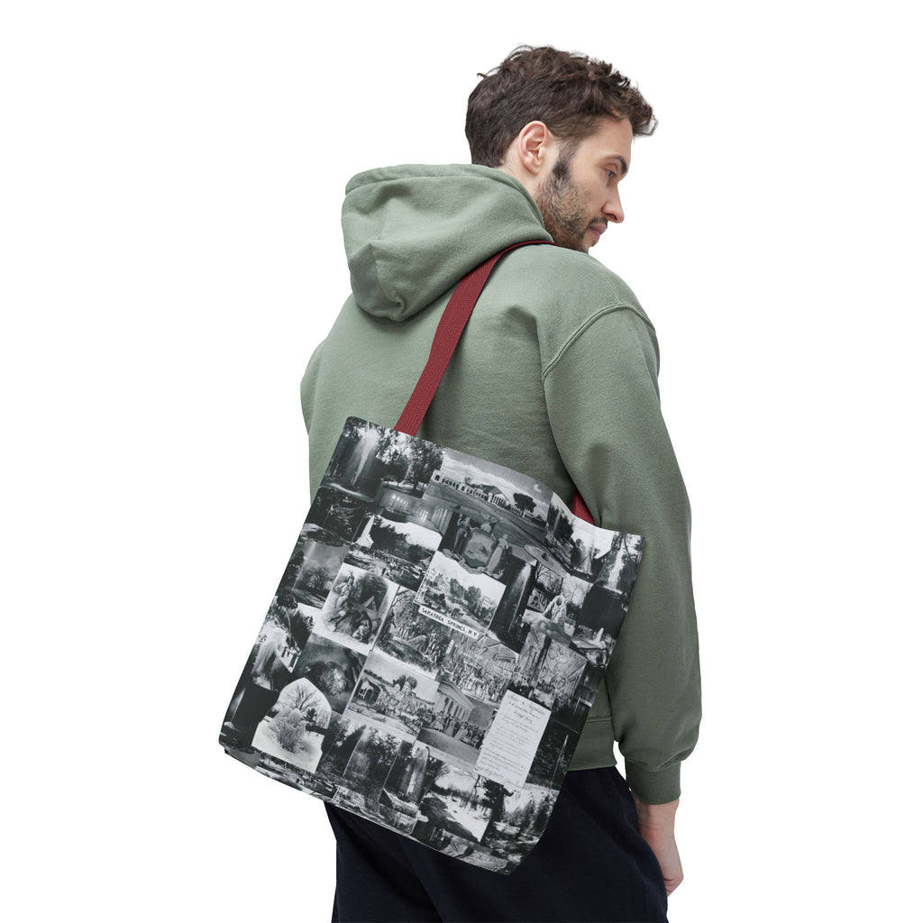 Saratoga Springs Vintage Photo Collage Tote Bag — Black & White Souvenir