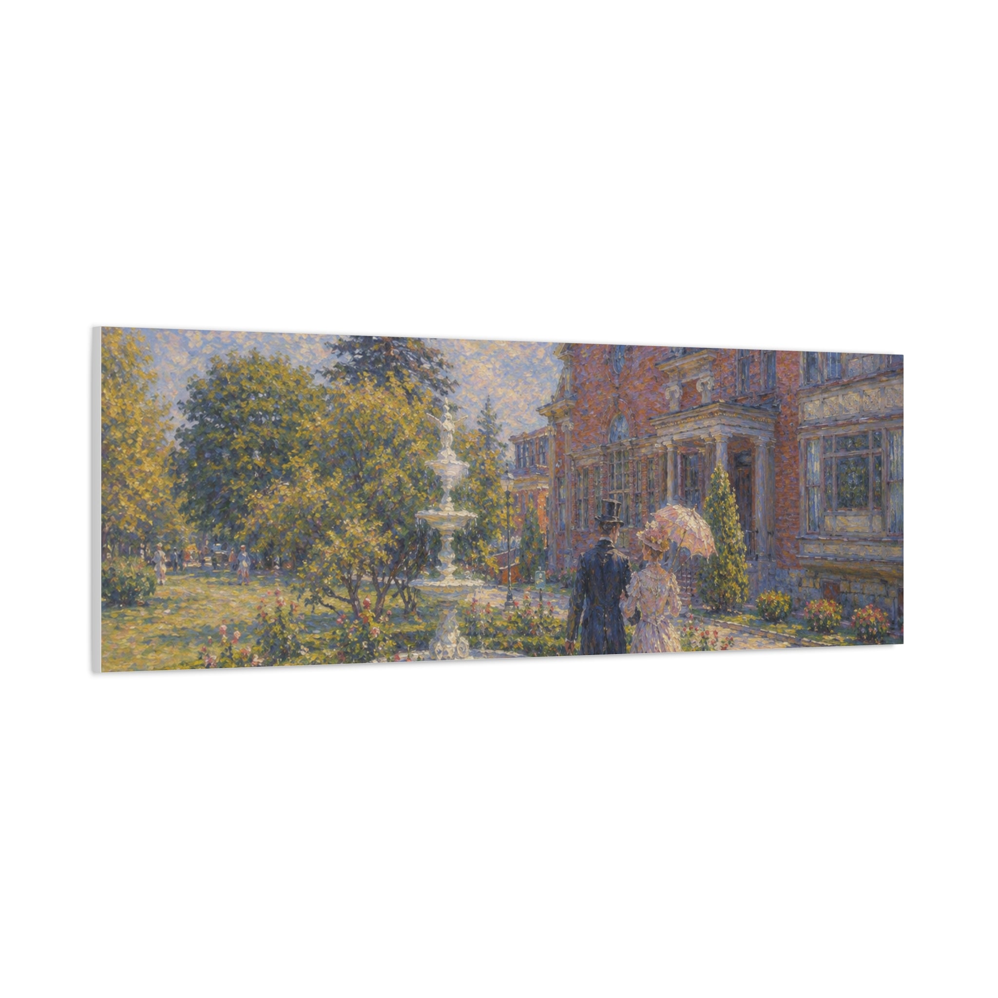 Impressionist Garden Stroll Matte Canvas Wall Art — Victorian Couple in Saratoga Springs