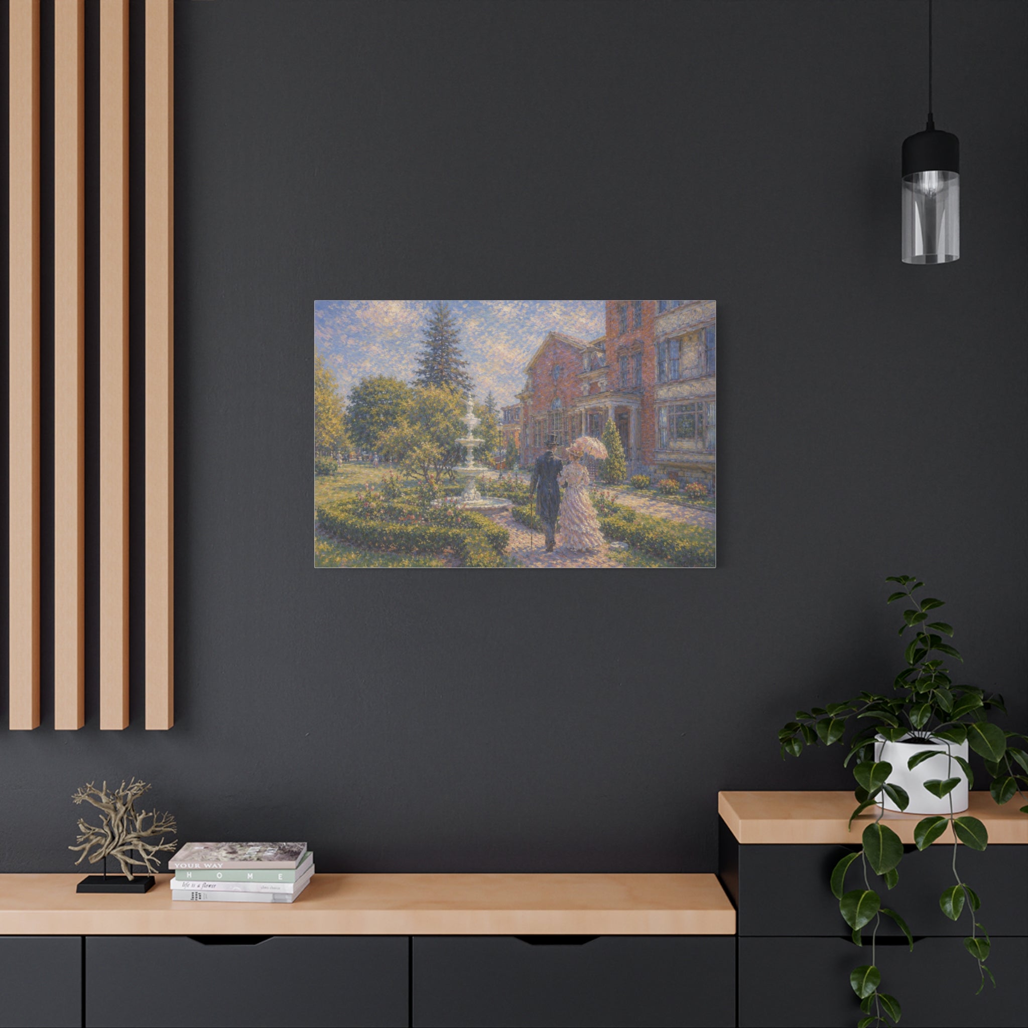 Impressionist Garden Stroll Matte Canvas Wall Art — Victorian Couple in Saratoga Springs