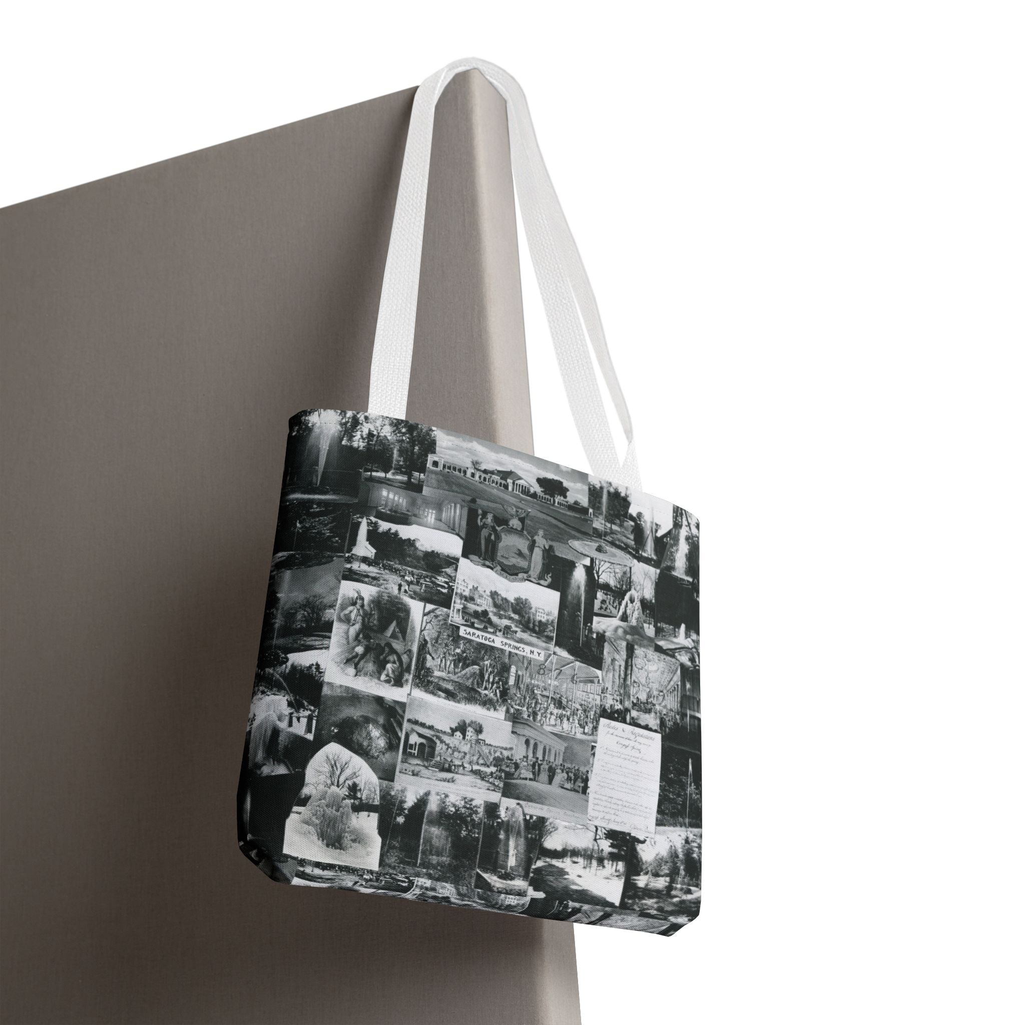 Saratoga Springs Vintage Photo Collage Tote Bag — Black & White Souvenir
