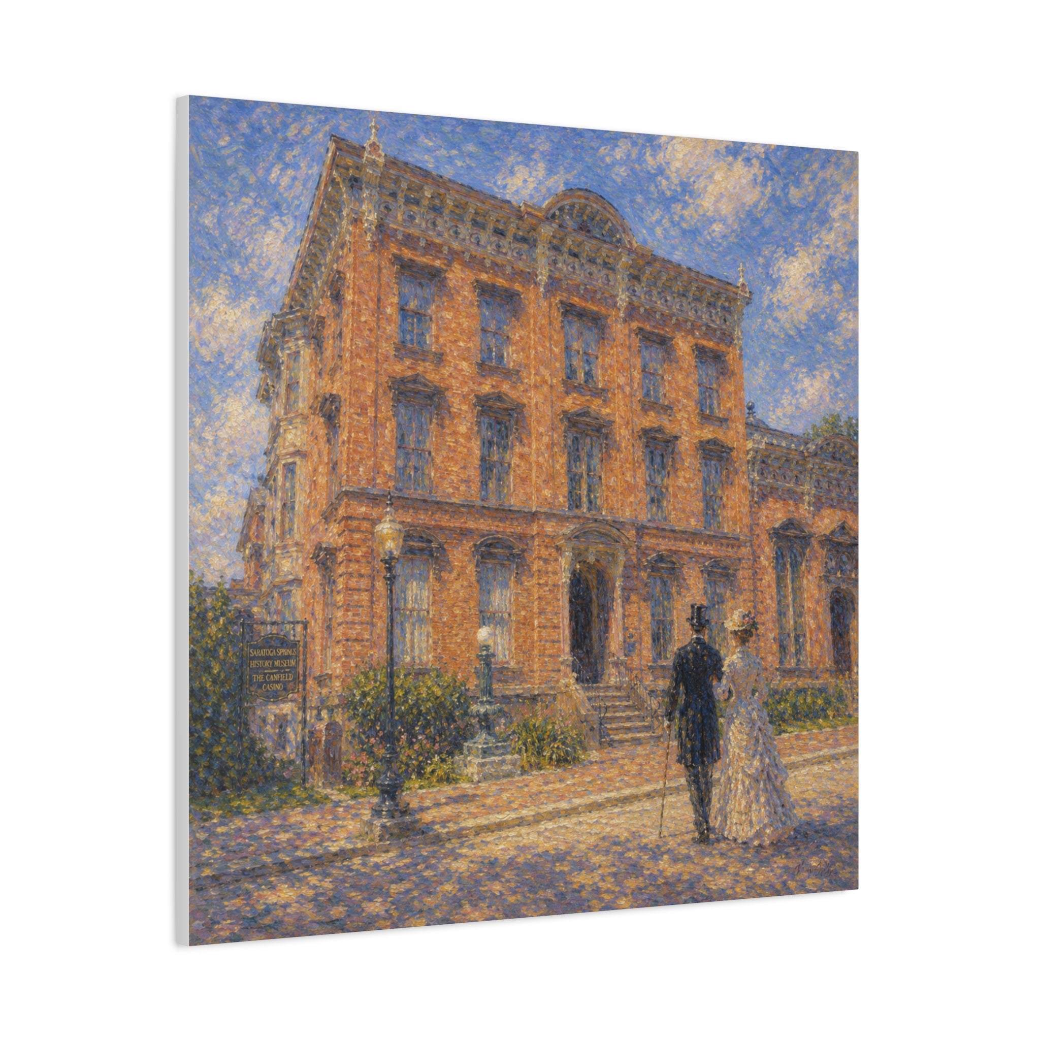 Vintage Saratoga Springs Cityscape Canvas — Romantic Victorian Street Scene, Matte Stretched 1.25"