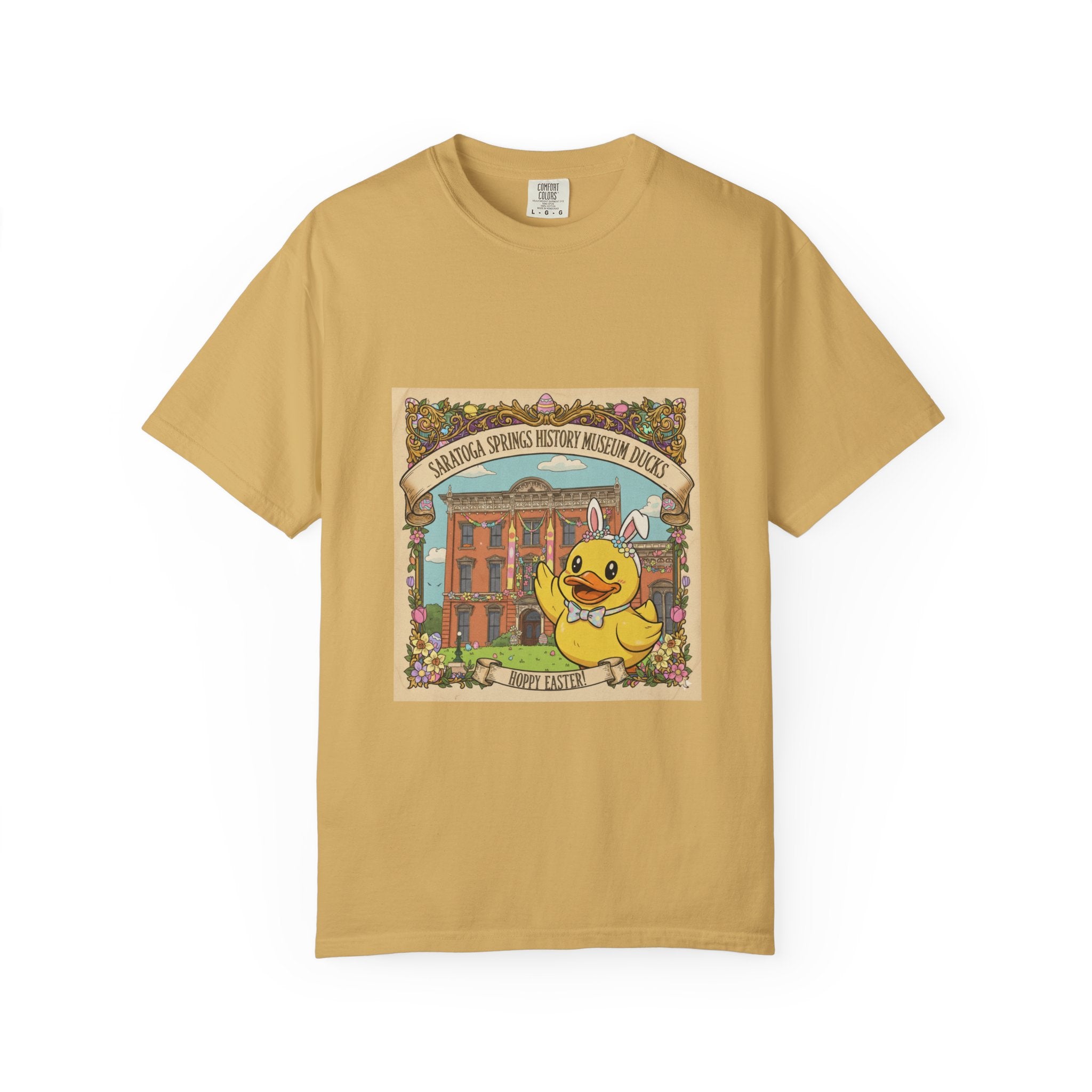 Saratoga Springs History Museum Duckling T-shirt | Easter Bunny Ears, Floral Vintage Illustration