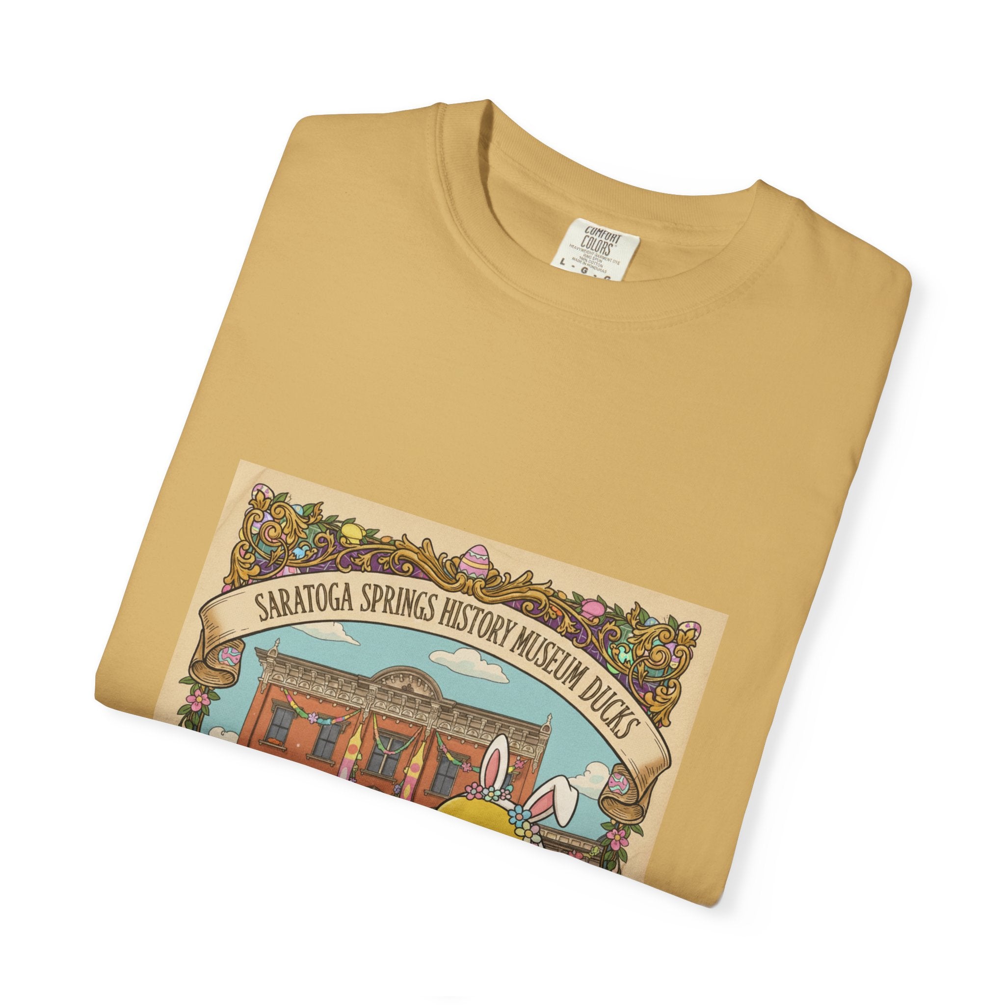 Saratoga Springs History Museum Duckling T-shirt | Easter Bunny Ears, Floral Vintage Illustration