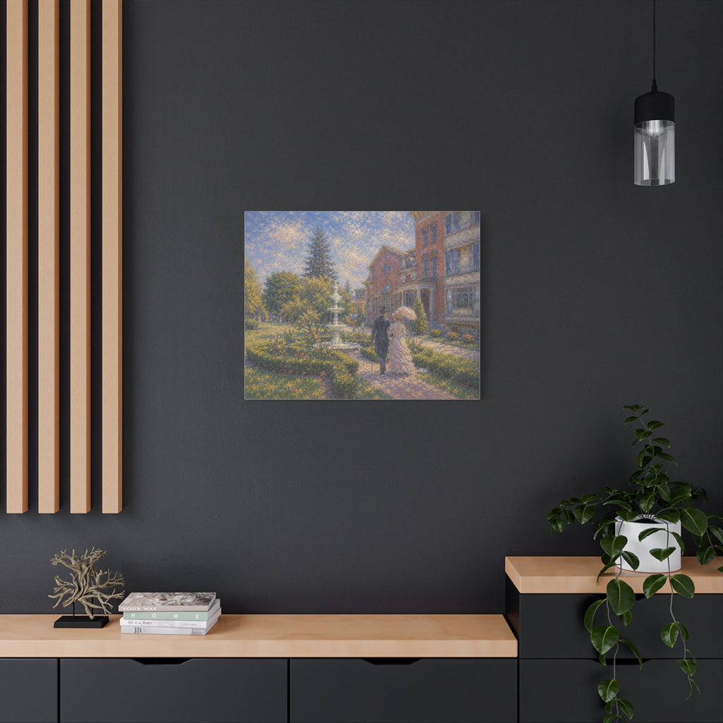 Impressionist Garden Stroll Matte Canvas Wall Art — Victorian Couple in Saratoga Springs