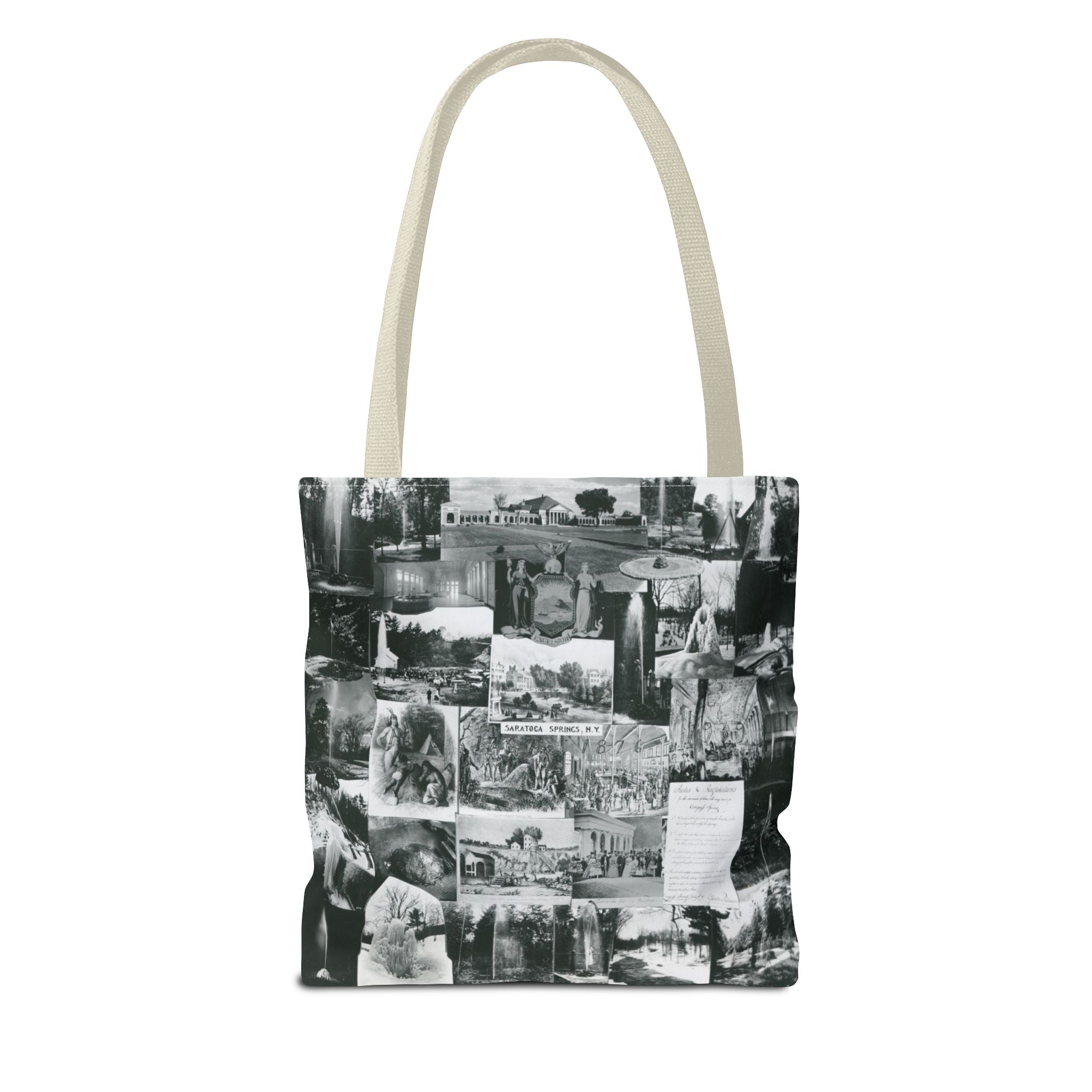 Saratoga Springs Vintage Photo Collage Tote Bag — Black & White Souvenir