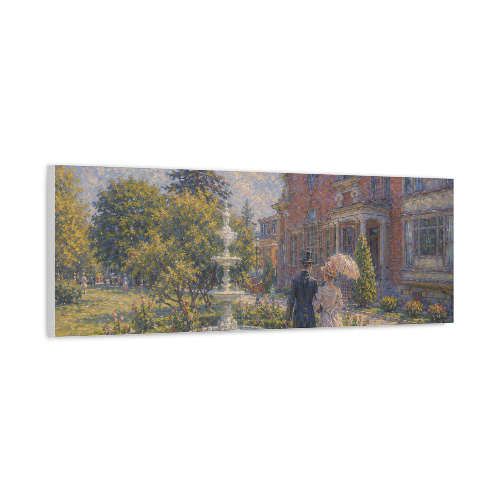 Impressionist Garden Stroll Matte Canvas Wall Art — Victorian Couple in Saratoga Springs