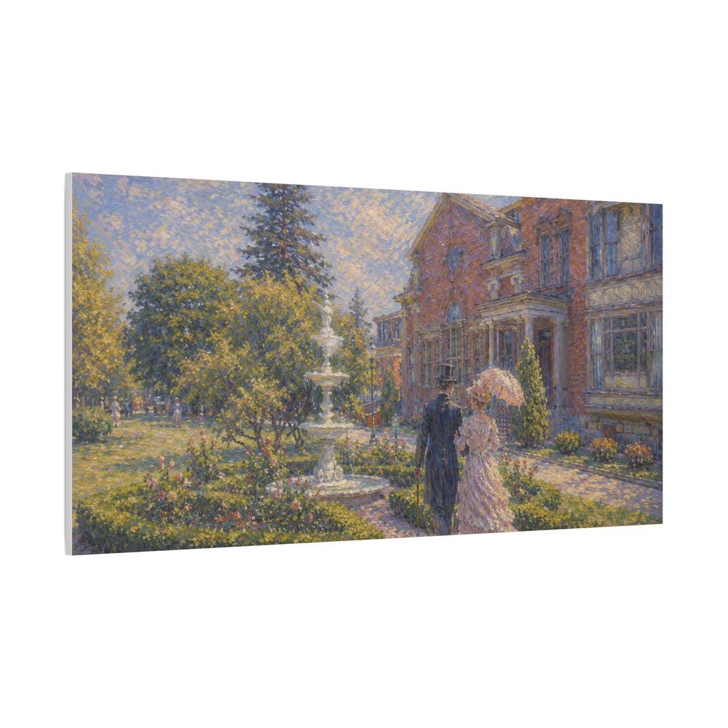 Impressionist Garden Stroll Matte Canvas Wall Art — Victorian Couple in Saratoga Springs